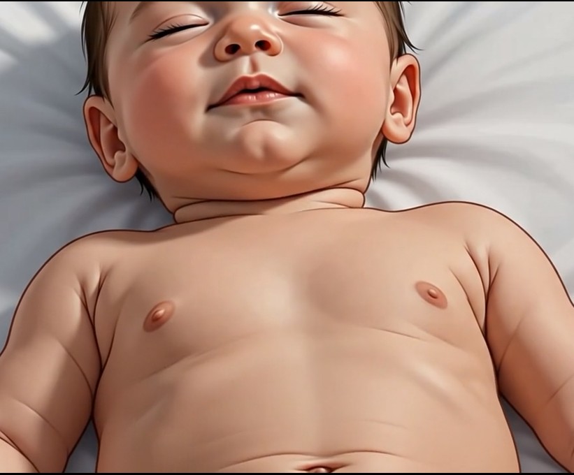 Hub card illustration showing heavy belly breathing in a baby