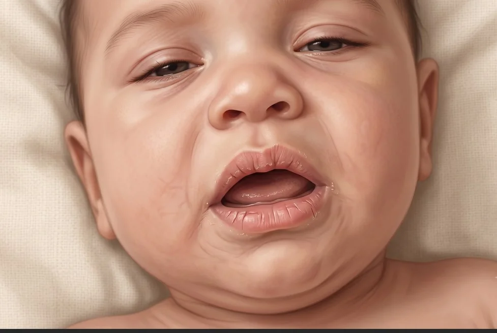 A baby crying without visible tears — a dehydration sign