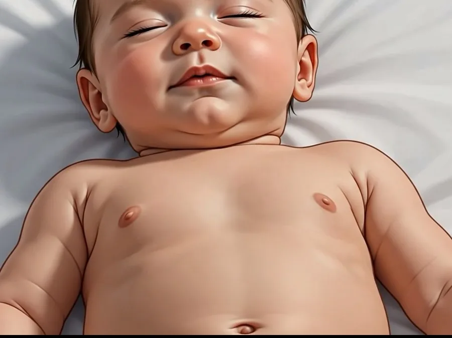 A baby's chest and belly visible while breathing